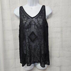 Vintage True Religion Tank Black Silk Beaded Sheer Goth Whimsigoth Fairy XS